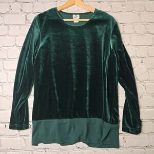 Vintage Sport Savvy Forest Green Velvet Long Sleeve Knit Top Size Large Made USA